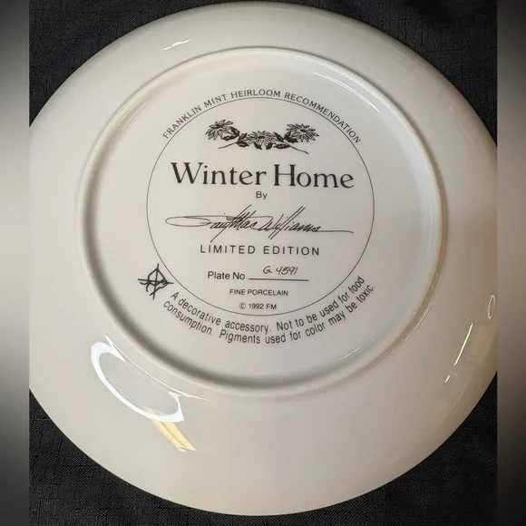 Franklin Mint Heirloom Collector Plate Titled “Winter Home”. - Picture 3 of 4